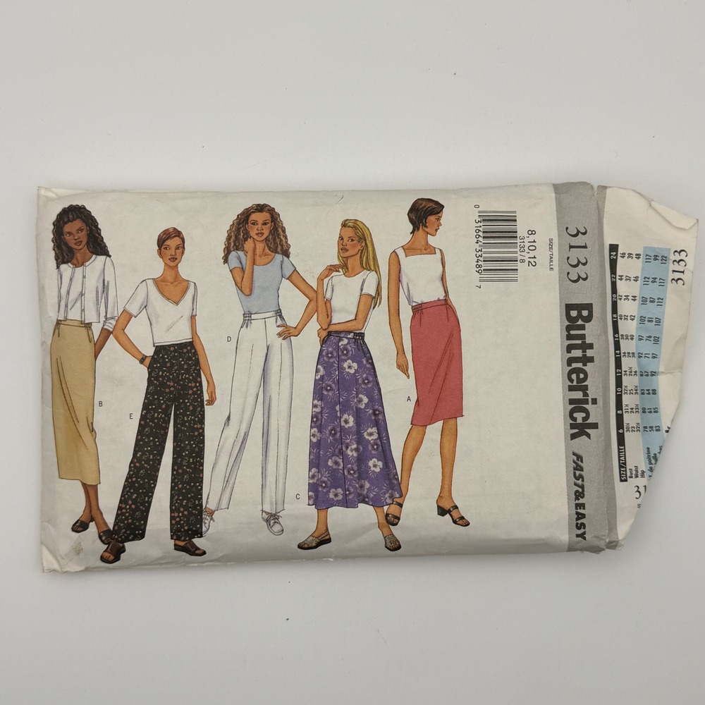Butterick 3133 Sewing Pattern Women Size 8-12 Skirts and Pants Fast & Easy 2001